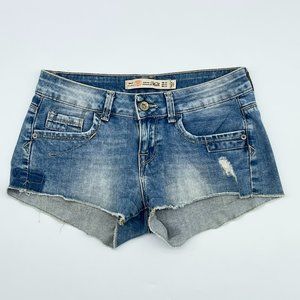 Zara TRF Premium Wash Denim Shorts Cut Off Low/Mid Rise US 2